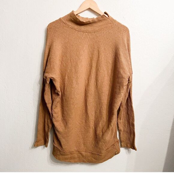 Free People Ribbed Tunic Mock Neck Top Dress Size‎ Small Tan Brown Oversized - Picture 1 of 7